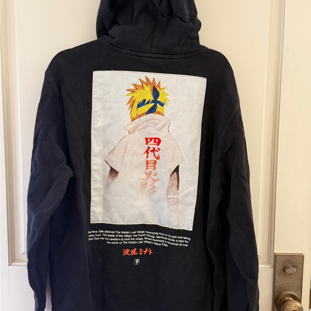 Black Graphic Crewneck Sweatshirt with Anime Back Print